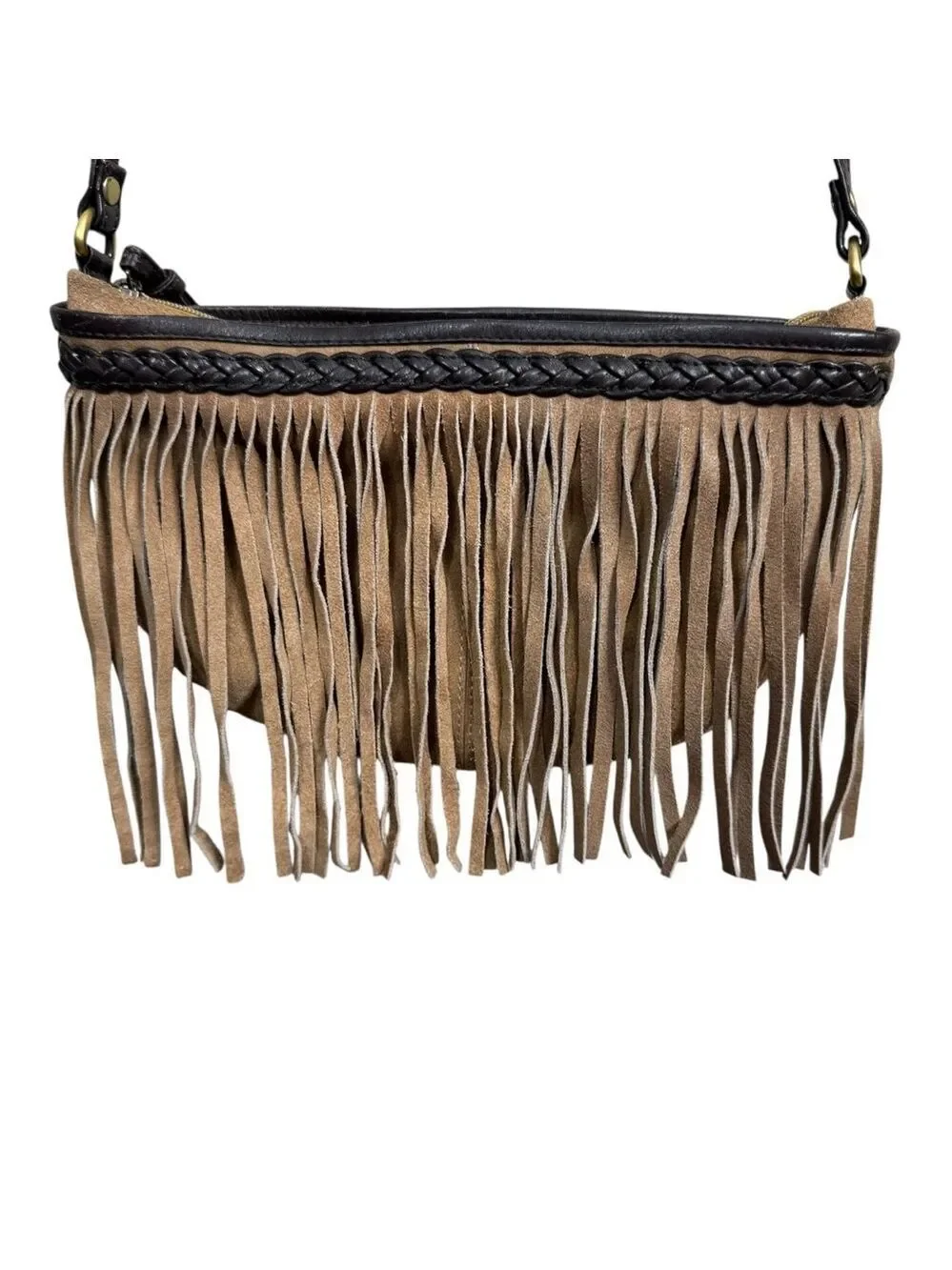 Suede Fringe Crossbody Bag Brown Boho Western Leather Strap